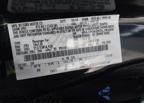 2013 Ford Focus Se z USA, uszkodzony, nr VIN 1FADP3K2XDL183205